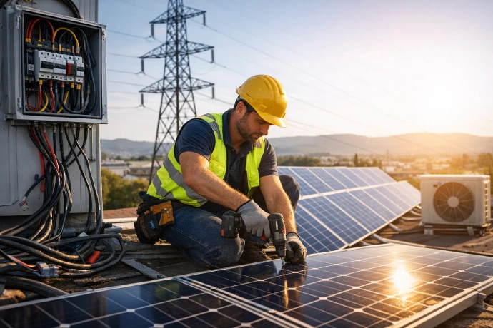 Técnico instalando paneles solares en vivienda con Almaluz