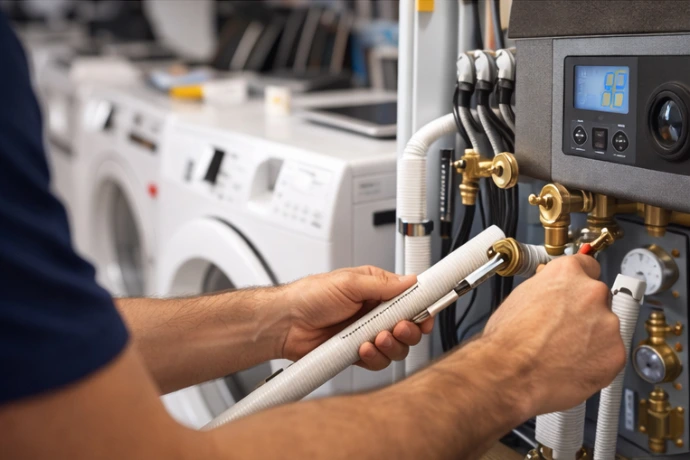 Tecnico de Almaluz montando una Aerotermia