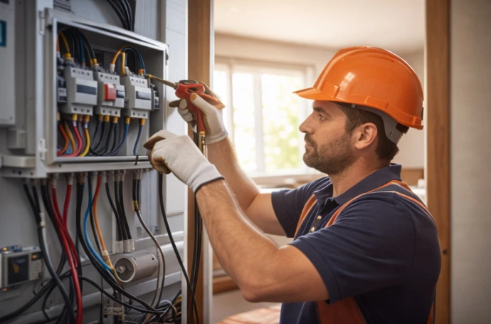 Tecnico montando un cuadro electrico de Almaluz