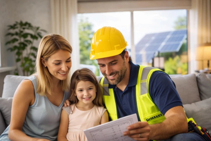 Tecnico de Almaluz explicando el presupuesto a cliente
