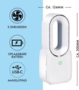 Lifetime Air Bladeloze Ventilator - Stille Ventilator Met Drie Snelheden - Draadloze Bureau Ventilator - Tafel Ventilator Met LED Mood Light - USB-C O
