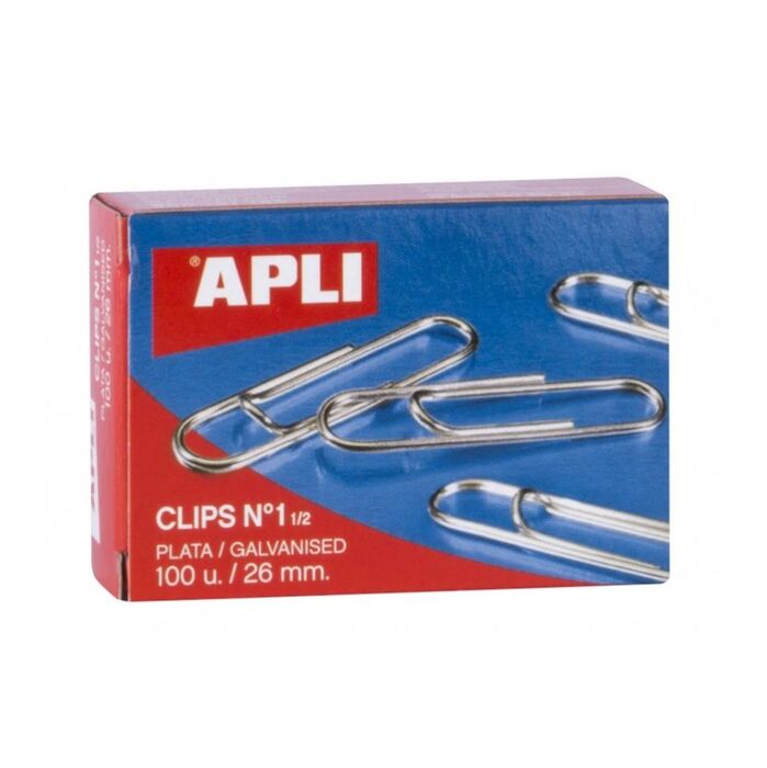 [11713] Clips Plateados APLI Nº 1½ 26 mm Caja 100 Unidades