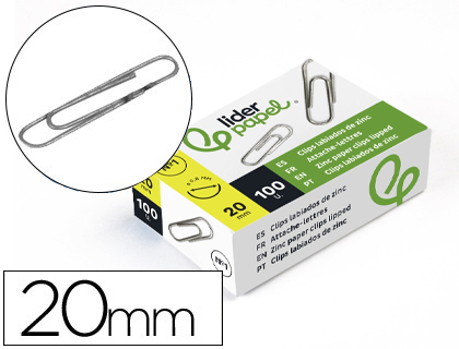 [02304] Clips Liderpapel Nº 1 Labiados 20 mm Caja 100 Unidades