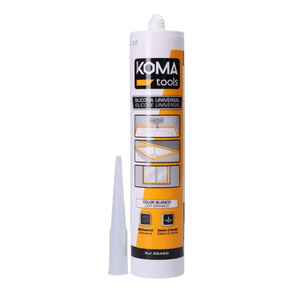 [96450] SILICONA UNIVERSAL ÁCIDA ANTIMOHO BLANCA 280 ml KOMA TOOLS