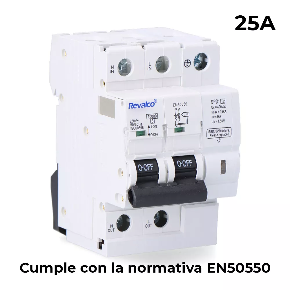 [02504] IGA 2P 25A C 10KA Revalco Protector Sobretensiones Permanentes y Transitorias