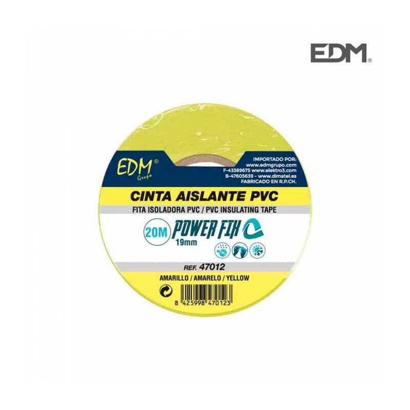[47012] CINTA AISLANTE CALIDAD "SUPRA" AMARILLA 19 mm x 20 m Edm
