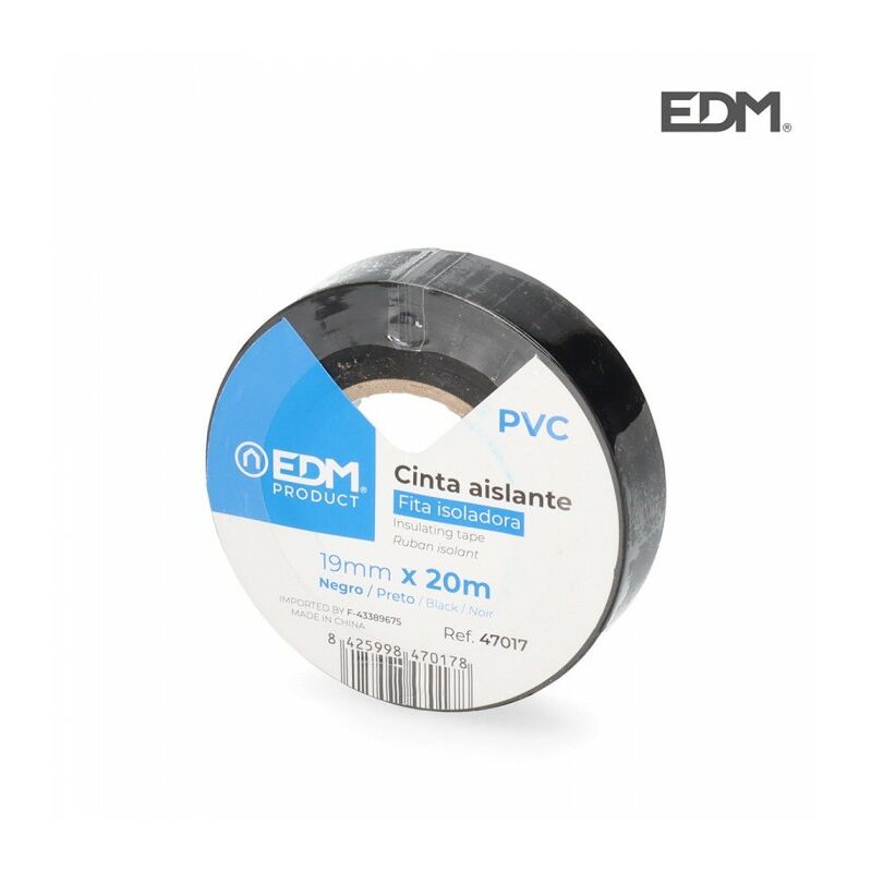 CINTA AISLANTE CALIDAD "SUPRA" NEGRA 19 mm x 20 m Edm