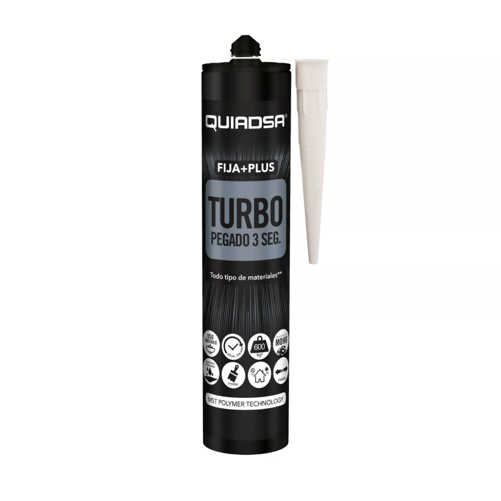 [24980] QUIADSA Adhesivo Elástico de Polímero FIJA + PLUS TURBO 290 ml BLANCO