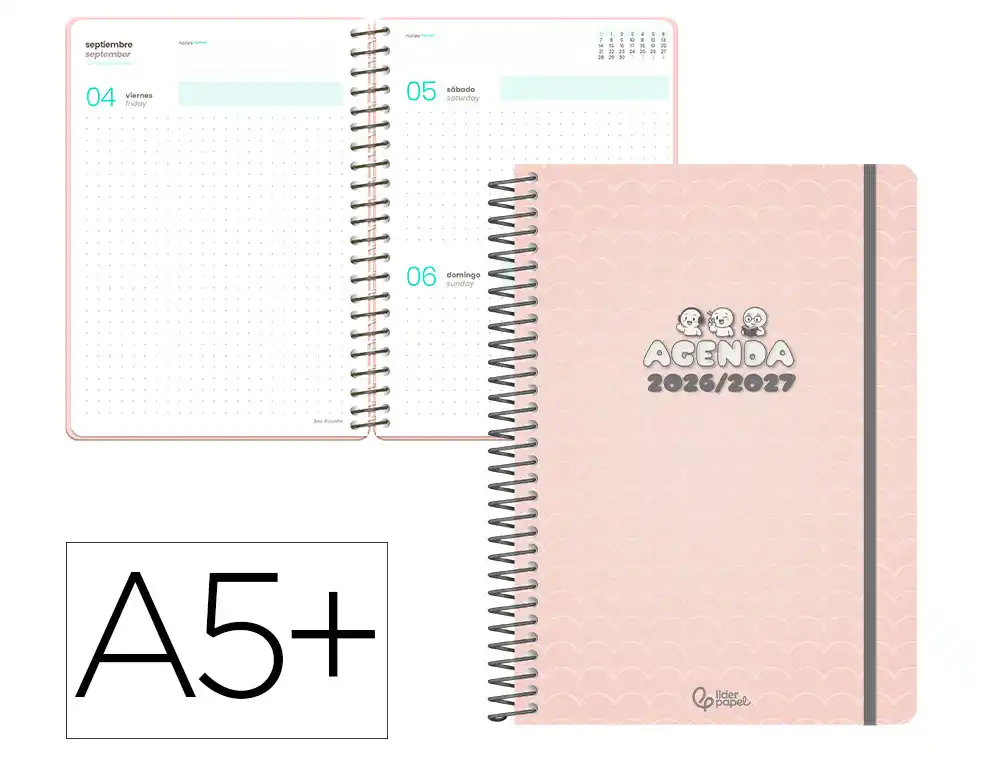 Agenda escolar liderpapel 26-27 espiral pattern dia pagina a5+ bilingue 80g papel fsc waves. LP766