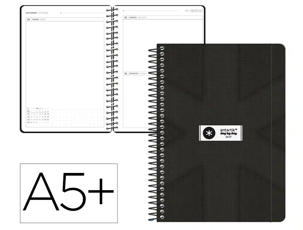 [174889] Agenda escolar antartik 26-27 espiral pack and go diseños surtidos bilingüe 80g papel fsc. (Negro)