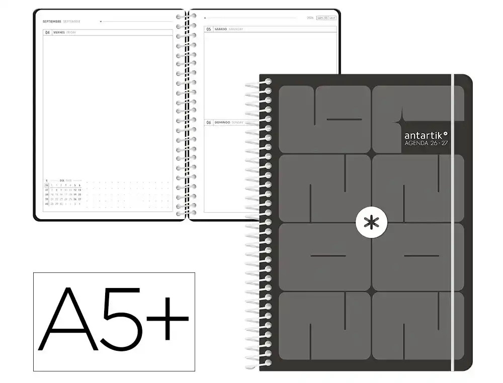 [174880] Agenda escolar antartik 26-27 espiral essentials diseños surtidos bilingüe 80g papel fsc. (Gris)