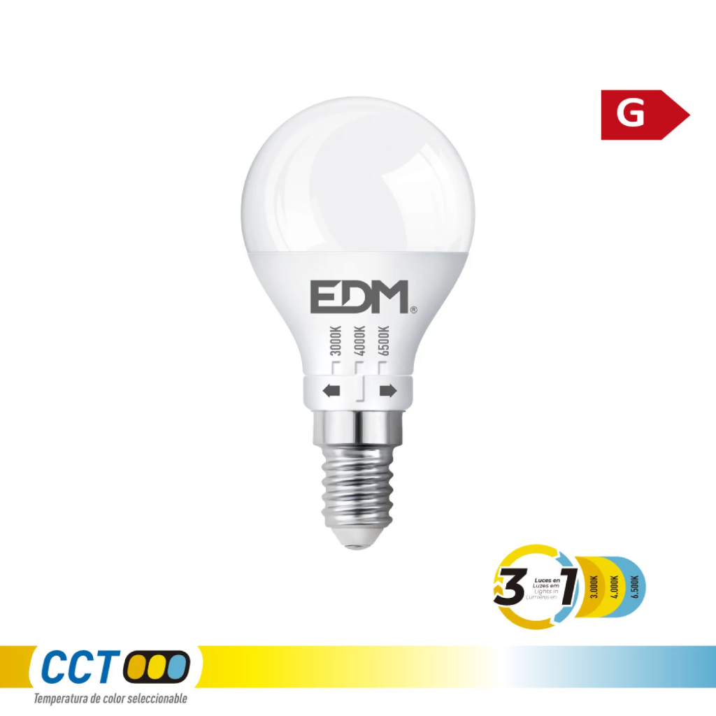 [98026] BOMBILLA ESFÉRICA LED P45 E14, 6 W, 500 lm, 3CCT, Ø45 x 87 mm EDM