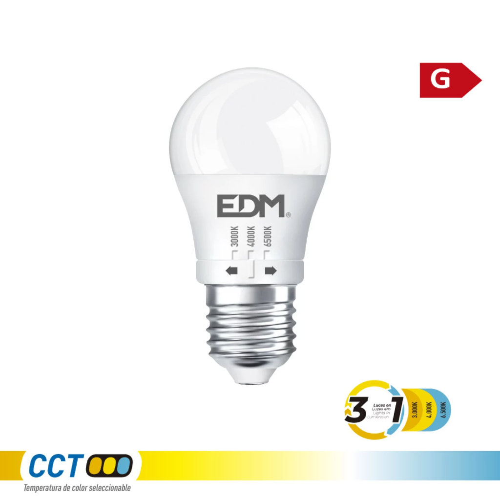 BOMBILLA ESFÉRICA LED P45 E27, 6 W, 500 lm, 3CCT, Ø45 x 88 mm