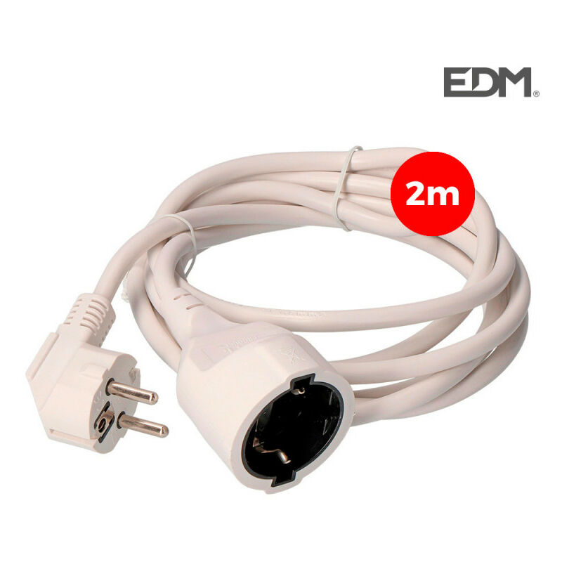 PROLONGADOR CON 1 TOMA 2P+T, 16A 250V~ 2 m DE CABLE H05VV-F 3G1,5mm², BLANCO EDM