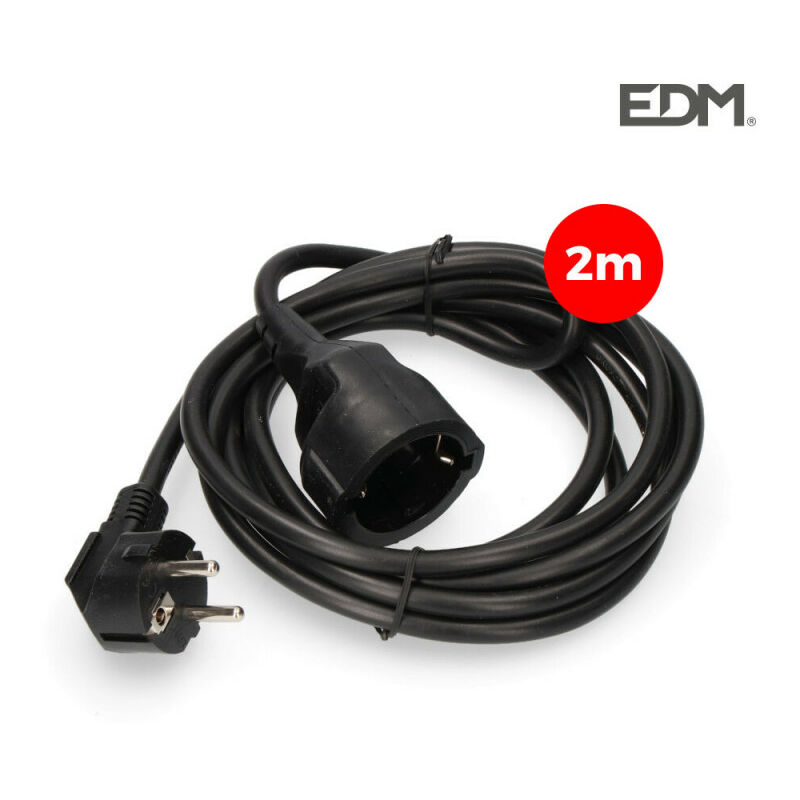 PROLONGADOR CON 1 TOMA 2P+T 16A 250V~ 2 m DE CABLE H05VV-F 3G1,5mm², NEGRO - EDM
