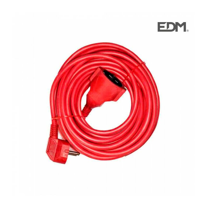 PROLONGADOR CON 1 TOMA 2P+T, 16A 250V~ 10 m DE CABLE H05VV-F 3G1,5mm², ROJO EDM