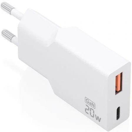 [A110-0998] Cargador de Pared GaN Aisens A110-0998/ 1xUSB Tipo-C/ 1xUSB/ 20W/ Blanco