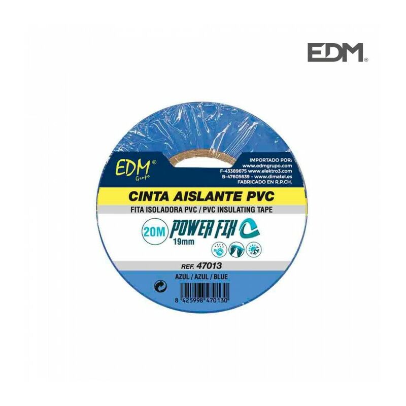 EDM CINTA AISLANTE CALIDAD "SUPRA" AZUL 19 mm x 20 m
